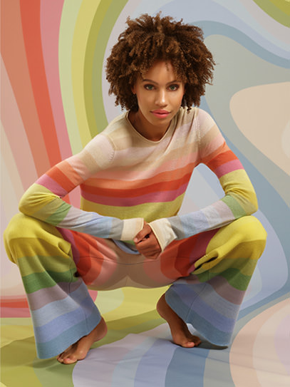 Sweater „Nunu Pastel-Stripes“, Trousers „Culotte Pastel-Stripes“, 
