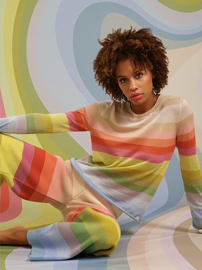 Sweater „Nunu Pastel-Stripes“, Trousers „Culotte Pastel-Stripes“ 
