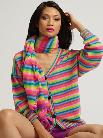 Cardigan „Anne  neon-stripes all over“, Shawl „neon-stripes all over“ 