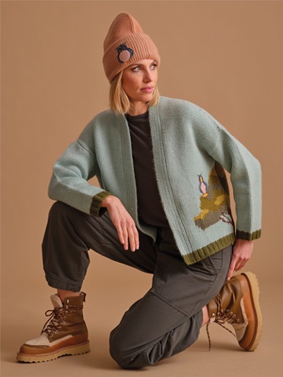 Cardigan Bobby Handknit „Deep Forest“ Owl;Hat „Ali High“ Owl