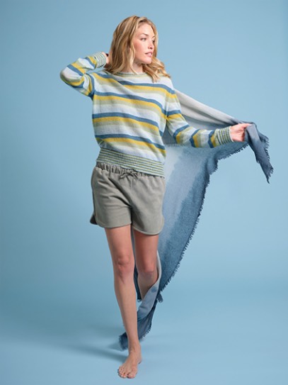 Sweater „Kiss“ Stripes  aqua version; Shawl „4-Color-DipDye“ 