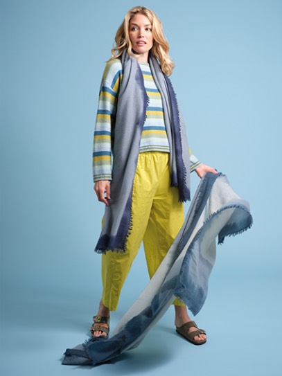 Sweater „Brigitte“ Stripes  aqua version; Shawls „4-Color-DipDye“ 