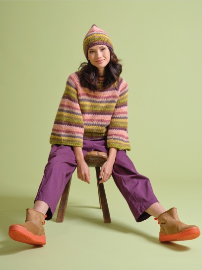 Cardigan &bdquo;Yael&ldquo; handknit stripes; Hat &bdquo;Pauli&ldquo; Strip